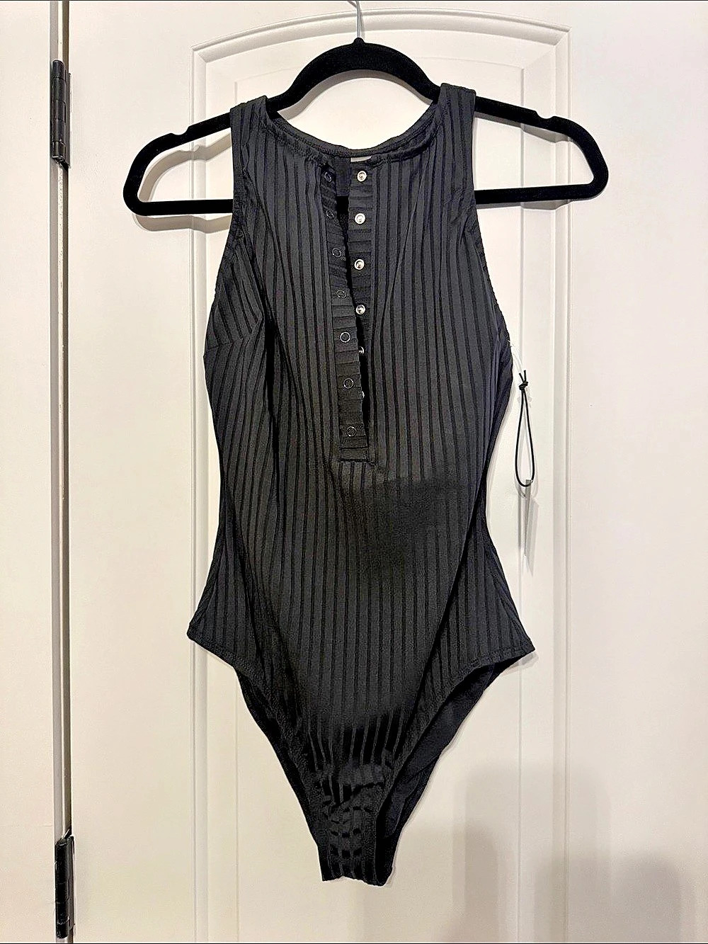 NWT S3 Swim Snap Front Ribbed/Striped One-Piece Black Swimsuit Size Medium